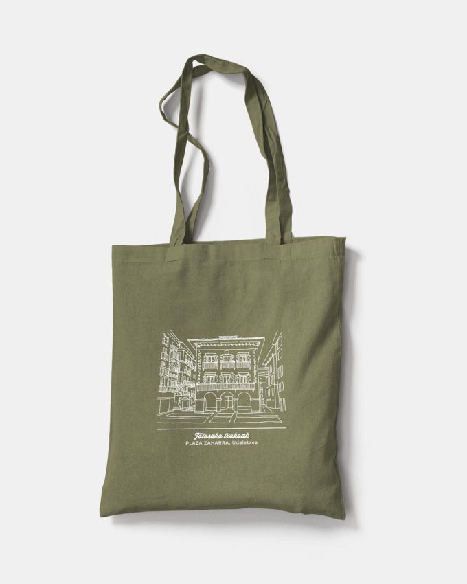 Tote bag caqui con fotografía de la Plaza Vieja, Tolosa