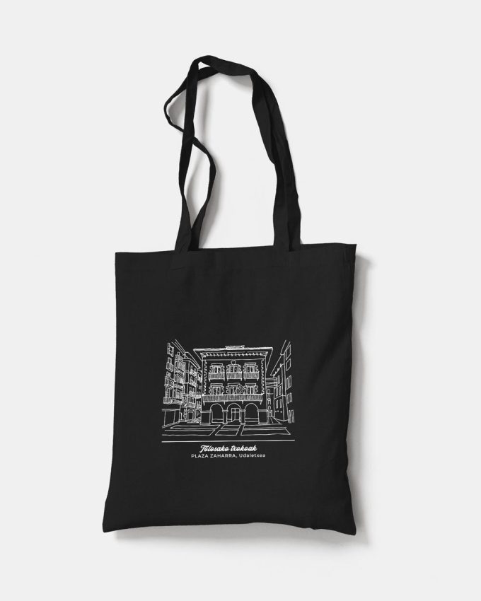 Tote bag negra con fotografía de la Plaza Vieja, Tolosa