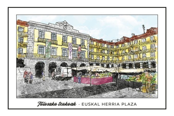 Detalle de la taza con fotografía de la Plaza de Euskal Herria, Tolosa