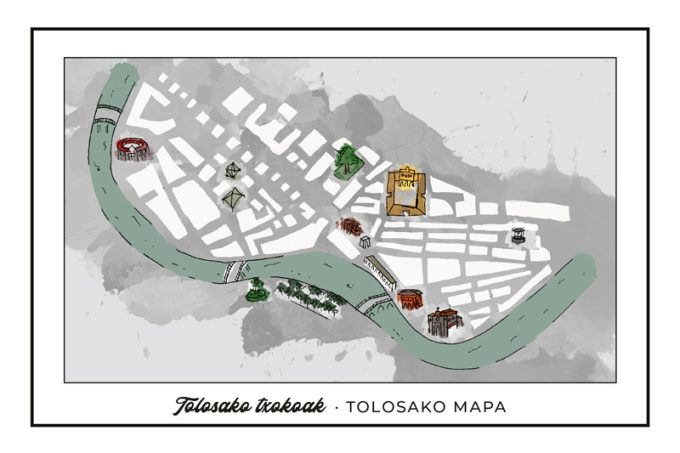 Detalle de la taza con fotografía del mapa de Tolosa